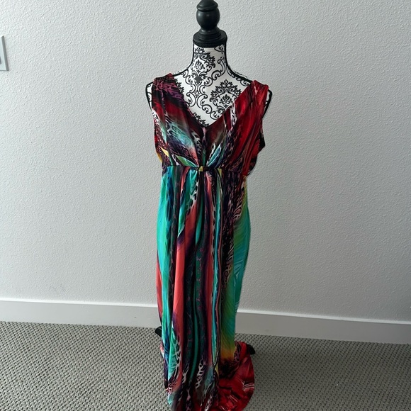 Kate & Mallory Red and Blue watercolor Maxi Dress - Picture 2 of 8